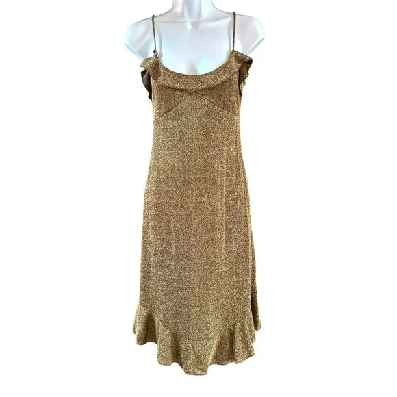 Chesley | Dresses | Vintage Chesley Gold Metallic Ruffle Hem Baby Doll Slip  Dress Small Y2k 99s | Poshmark